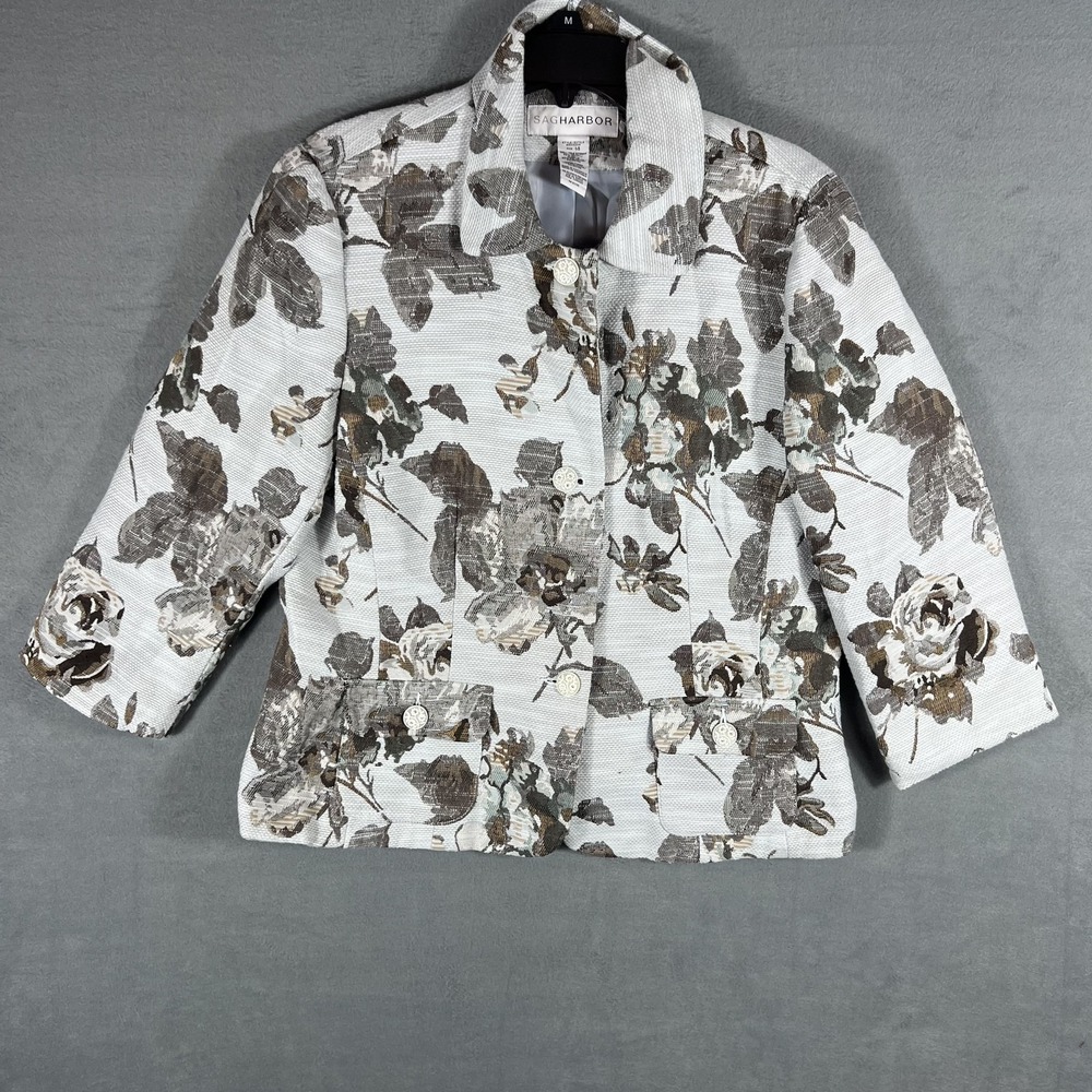 SAG HARBOR Women's Size 14 Floral Textured Cotton Blend Button Front Jacket